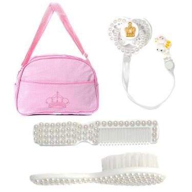 Imagem de Bolsa Maternidade Rosa e Escovinha para Boneca Bebê Reborn