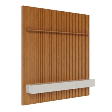 Imagem de Painel Home Para 70 Polegadas 2 Gavetas Ripado Slim Nature E Off White 280cm