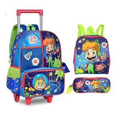 Imagem de Kit Mochila Gato Galáctico Galático Infantil Escolar Rodinha