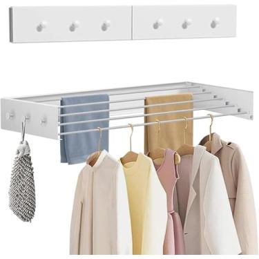 Imagem de Estante De Roupas Montado Na Paredearejador De Roupas Dobrável De Montagem Em Parede De 60 Cm Secador De Parede De Aço Carbono Resistente Com Capacidade De Carga De 4 Ganchos, 80cm(31.5in)