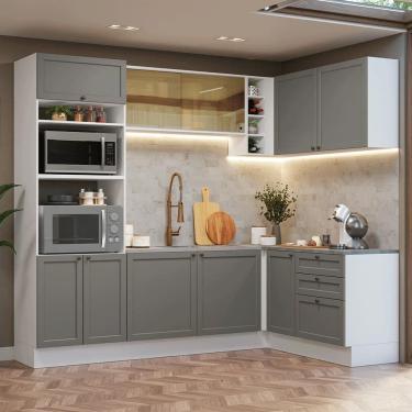 Imagem de Armário de Cozinha Completa de Canto 399 cm Branco/Cinza Vik Madesa 02