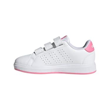 Imagem de adidas Advantage Base 2.0 Tênis infantil, Branco/Rosa Bliss/Vermelho semi lúcido, 1 Little Kid
