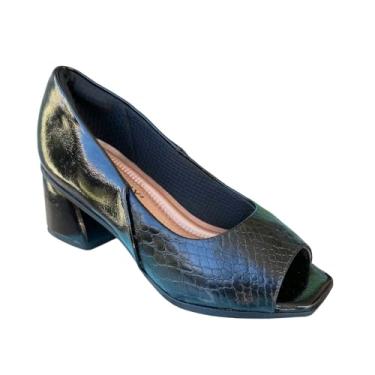 Imagem de Piccadilly, Sapato Fem Piccadilly Peep Toe Verniz/Croco Preto 715021-9 Tamanho:39;Cor:Preto
