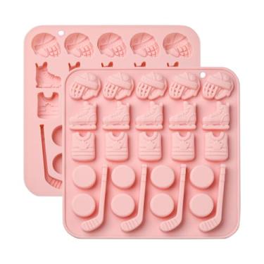 Imagem de UR URLIFEHALL 2 moldes de silicone com tema de hóquei, bola esportiva, capacete, formas de chocolate para bolos, pudim, doces, sabonete, velas, artesanato