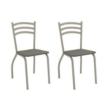 Imagem de Cadeira de Cozinha Portugal 2C007NK Aço Kit 2 Un Niquel/Linho Escuro -