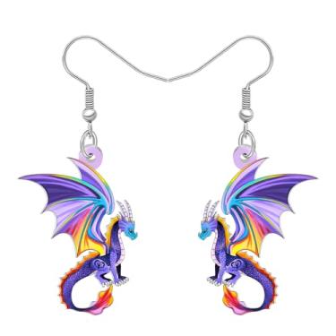 Imagem de DALANE Brincos de dragão de fantasia exclusivos de acrílico com pingente de dinossauro fofo acessórios de joias presentes de dragão para mulheres amantes de animais amuletos, Medium, Acrílico, Sem