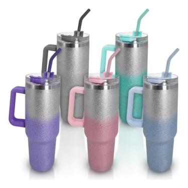 Imagem de Garrafa Térmica 2 em 1 com Glitter 1200mL – Inox 304, Tampa Transparente, Canudo Reutilizável, Vedação Antivazamento, Estilo Brilhante