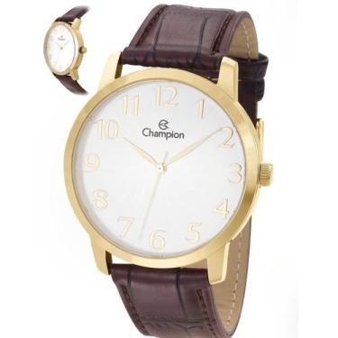 Imagem de Relógio Champion Masculino Couro Dourado Social Caixa 42 QTZ