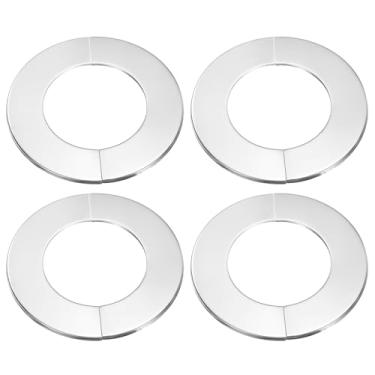 Imagem de HARFINGTON 4 peças Flange dividida na parede 3,19" (81 mm) aço inoxidável redonda autoadesiva tampa de tubo flange dividida colar de proteção de clipe para piso teto, banheiro, cozinha, vaso sanitário