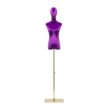 Imagem de Mannequin Torso de manequim feminino de veludo, base de metal ajustável e removível, adequado para camisetas, camisas, calças, chapéus, suéteres(Purple)
