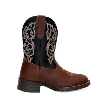 Imagem de Bota Texana Infantil Unissex em Couro Legítimo Marrom com Cano Bordado Country Rodeio Vaquejada Kapell (30)