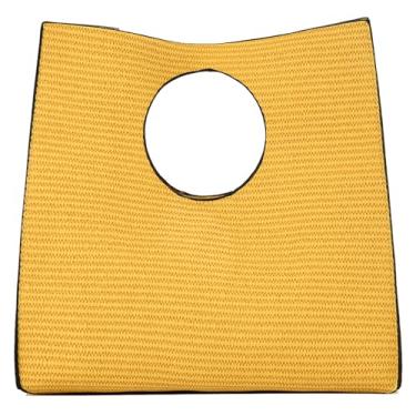 Imagem de KURGOOL Bolsas clutch de palha para mulheres, bolsas de mão de couro de tecido, bolsa de mão e bolsas de mão, bolsa de mão minimalista bolsa de praia, Amarelo outono