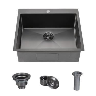 Imagem de Friho Pia de cozinha preta de 63 x 55 cm, de aço inoxidável, quadrada, para lavanderia, uso ao ar livre, tigela pequena com filtro