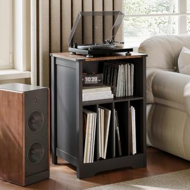 Imagem de ChooChoo Suporte para toca-discos, armário de armazenamento de discos de vinil, suporte para toca-discos com capacidade para até 160 álbuns, prateleira de exibição de mesa para sala de estar, quarto