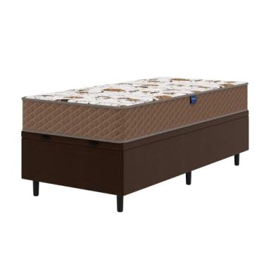 Imagem de Cama Box Baú Solteiro Marrom e Colchão Solteiro D33 Extra Firme 88x188x66 Eliana Umaflex