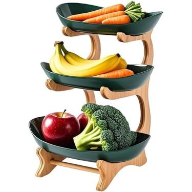 Imagem de Zosebffej Tigela de frutas com suporte de madeira de bambu, cesta de decoração de pratos de doces de frutas e vegetais para balcão de cozinha, suporte de armazenamento de vegetais de grande capacidade