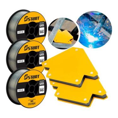 Imagem de Kit 3 Arame Solda Mig Uso Sem Gás 0,8mm 1kg E71t-gs Start + 2 Esquadro