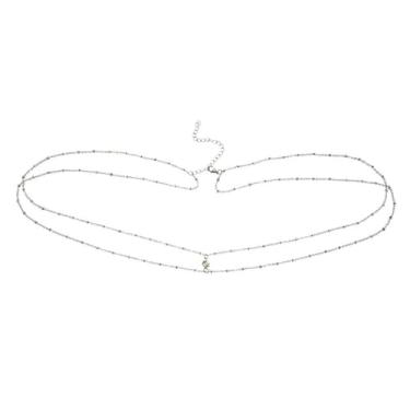 Imagem de Corrente de cintura em camadas de cristal cubano com contas satélite fígaro corrente para o corpo da barriga boho praia corrente de cintura para mulheres ajustável sexy biquíni corrente corporal joias