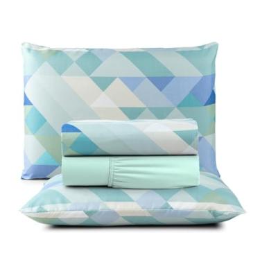 Imagem de Jogo de Cama Casal Box 4 Peças Micropercal 200 Fios com Lençol com Elástico e Fronhas – Toque Aveludado(Triângulos)