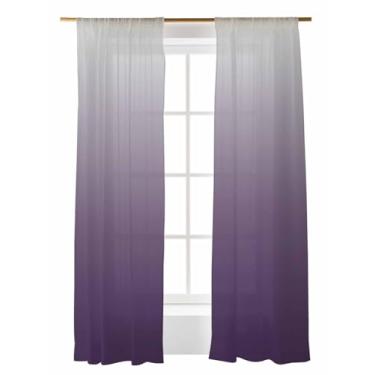 Imagem de Cortinas translúcidas roxas e cinza ombré, 203 cm de comprimento, arte abstrata, cor simples, conjunto de 2 painéis, cortinas semitransparentes para sala de estar, quarto, quintal