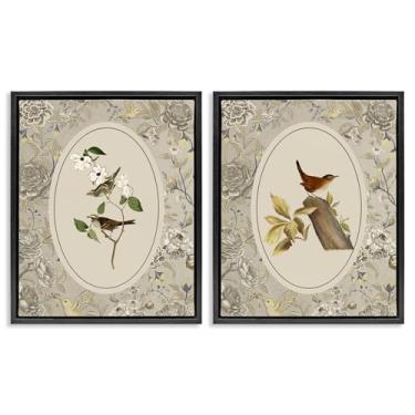 Imagem de Stupell Industries Conjunto de tela flutuante vintage Birds & Toile com moldura preta de 2 peças por Radhika Modi, 21 x 17
