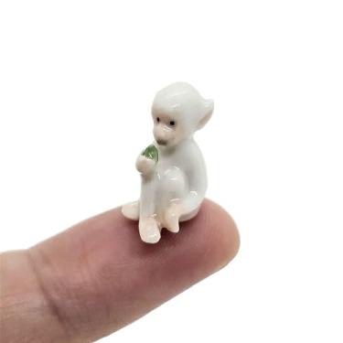 Imagem de WitnyStore Estatueta de macaco branco de bebê minúsculo, feito à mão, feito à mão, animais selvagens, animais selvagens, bonequinhos decorativos de porcelana, estatuetas colecionáveis, presentes de