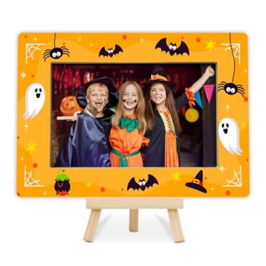 Imagem de OXRUN Porta-retrato de Halloween, presentes de festa assustadores, moldura de lembrança de Halloween com cavalete, molduras fantasmas 10 x 15 cm para exibição de mesa - O02
