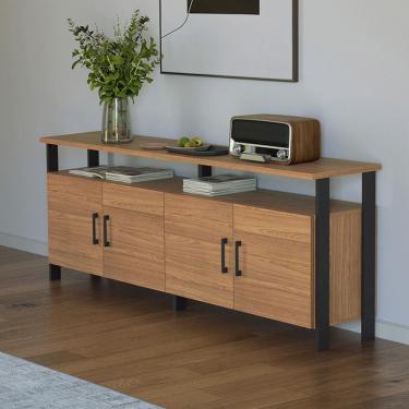 Imagem de Balcão Estilo Industrial F45 180cm 4 Portas em MDF Freijó Preto Fosco Dalla Costa