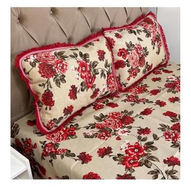 Imagem de Jogo de Colcha Casal Box Linhão com Franja e Fronhas Algodão – Cobre Leito Estampado Dupla Face, Macio e Durável(MODELO - 20)