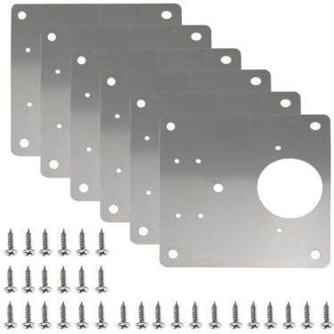 Imagem de Lind Kitchen Placa de reparo de dobradiça de porta de armário de aço inoxidável, 5 furos com parafusos para fixação de armários de cozinha, guarda-roupas, mesas, cadeiras de madeira, camas e