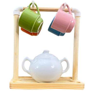 Imagem de Antilope Decor Porcelanas, Kit 4 Xicaras 80ml Açucareiro 250ml c/suporte -Multicolorida