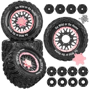 Imagem de RCYouHott RC Truck Tires Wheel for 1/10 Big Rock Granite Vortek 3s / Stampede Rustler RC Car,4-Pack RC Wheels Tires,Pink-Black