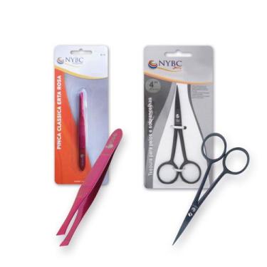 Imagem de Kit Pinça Clássica Reta + Tesoura para Sobrancelha NYBC - NYBC Beauty