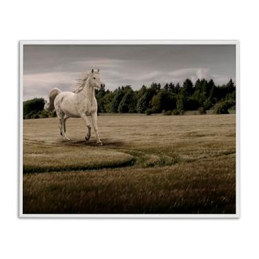 Imagem de Stupell Industries Design de arte giclée emoldurado branco galopando pelo cavalo de campo por Marcus Prime, 28 x 35 cm