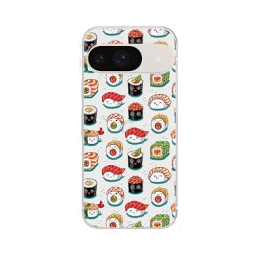 Imagem de Peachy Life Capa para Google Pixel 10 Pro, estampa divertida de sushi com emojis fofos, desenho engraçado, design de comida, capa protetora transparente de TPU macio de 6,3 polegadas (estilo engraçado