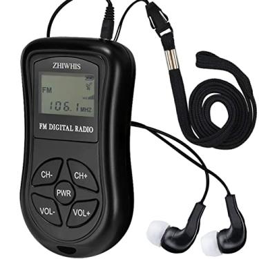 Imagem de ZHIWHIS Mini rádio FM portátil, visor digital LCD estéreo, bolso de sintonização, receptor de conferência com transistor e fone de ouvido, rádio de bolso pequeno operado por pilhas AAA para caminhada