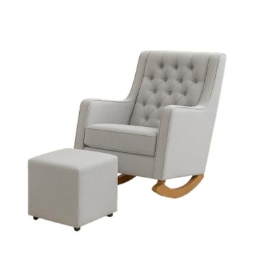 Imagem de Poltrona Sofá Cadeira Amamentação Balanço C Puff Pés Madeira 