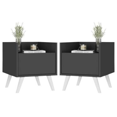 Imagem de Kit+2 Mesas De Cabeceira 40cm+Pés Retrô Mp4044 Preta/Branca