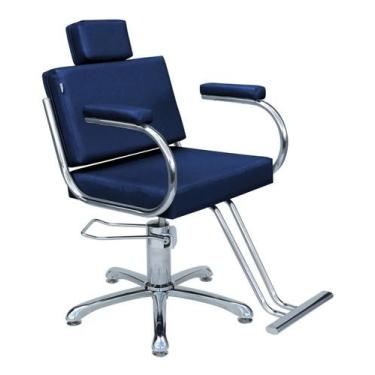 Imagem de Cadeira Poltrona Hidráulica Lotus Fixa Estofado Azul Marinho - Moveis 