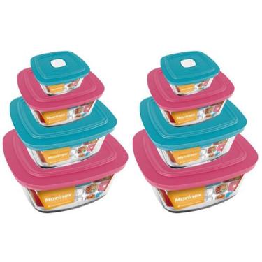 Imagem de Jogo 8 Potes Quadrado Vidro 300ml 500ml 1L 2L Marinex Nadir
