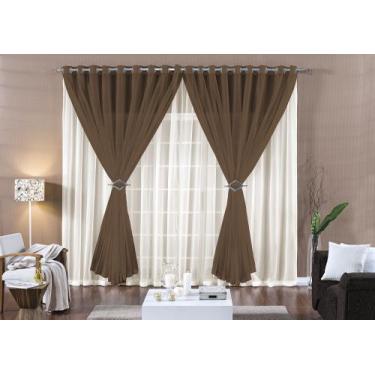 Imagem de Cortina Paula 3m X 2,50m Sala Quarto Voal c/ Ilhós Cromado - Rose Jord