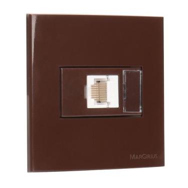 Imagem de Conjunto Tomada Para Moveis RJ45 CAT5 70x70 DryWall Marrom Sleek Margi