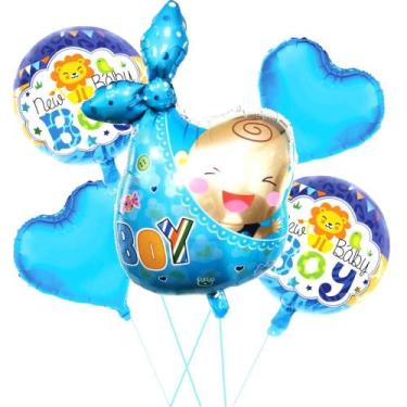 Imagem de Balão Kit Buquê Recém Nascido Com 05 Peças - PartiuFesta, Azul