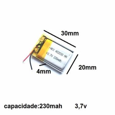 Imagem de Bateria 402030 com 230mah 4mmx20mmx30mm 2 fios 3,7v - lite