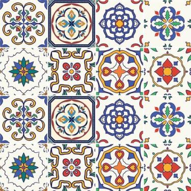 Imagem de Adesivo de Azulejo - Ladrilho Hidráulico - 20cm x 20cm - 16un - 349Azg