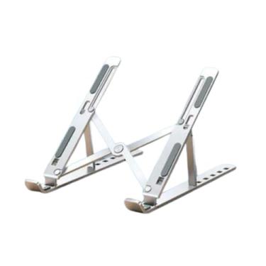 Imagem de Suporte Ergonômico para Notebook, Alumínio, Prata, 25x18x15cm, Ajustável, Capacidade 25kg, Design Portátil para Trabalho
