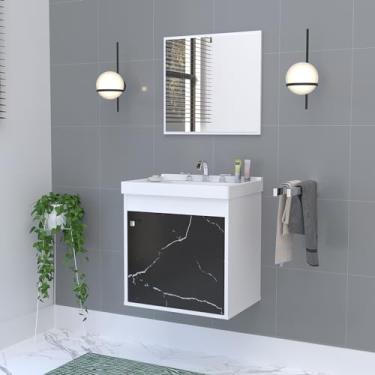 Imagem de Kit Gabinete Armario para Banheiro 100% MDF com Cuba - Veneto Branco 40cm (PRETO)