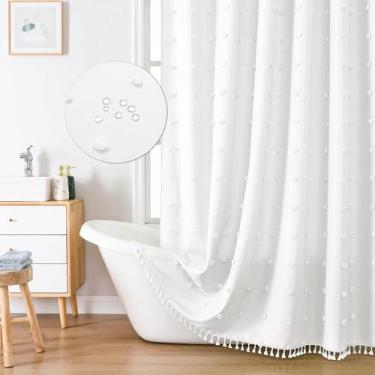 Imagem de Cortina de chuveiro LilyCat Boho Farmhouse em tecido branco 180x200cm