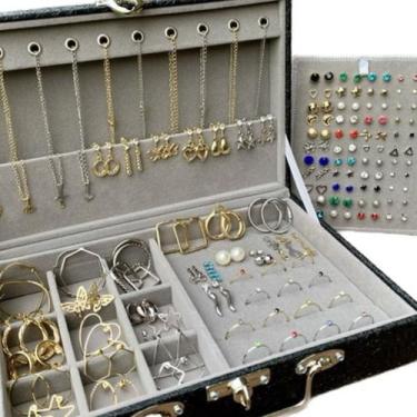 Imagem de Maleta Super Luxo Porta Joias 100 Semijoias Folheadas Ouro 18K e Prata