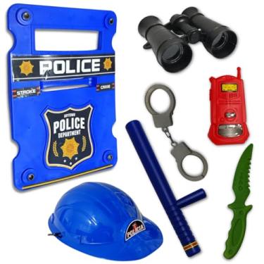 Imagem de Kit Policial Infantil com Escudo, Capacete, Algemas, Binóculos, Rádio e Cassetete, Brinquedo Educativo